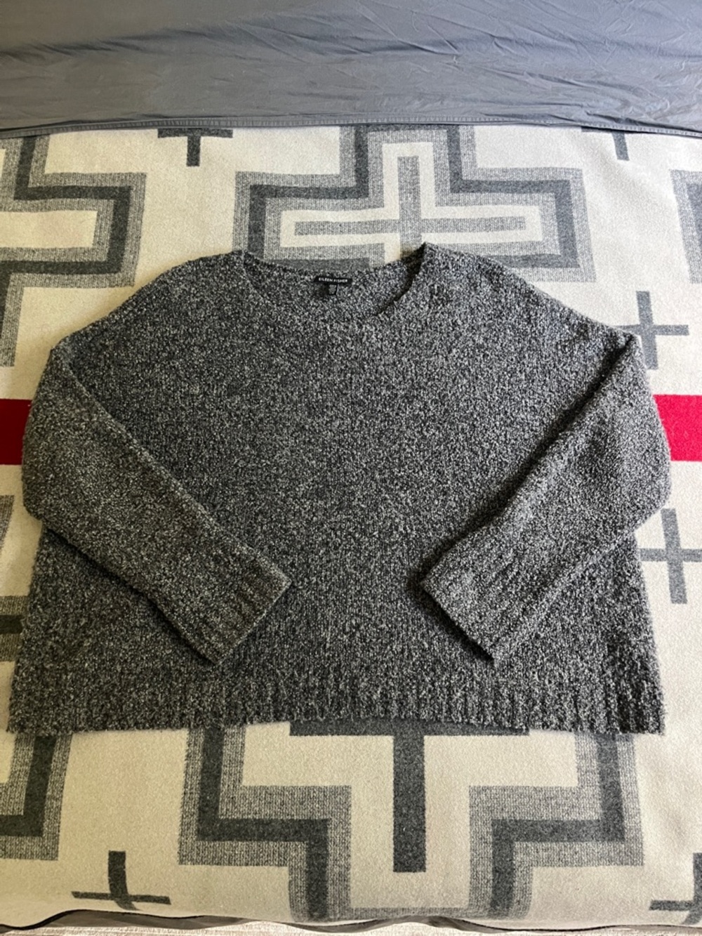 Eileen Fisher Dark Gray Bouclé Crew Neck Sweater - Picture 2 of 4